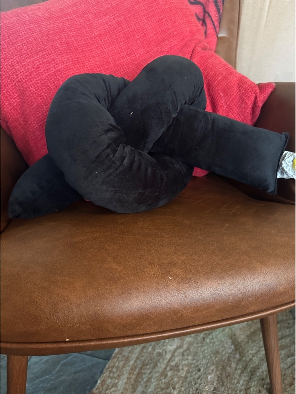 Black Plush Knot Pillow Cushion - 10 x 16 Inches, Soft Decorative Throw Pillow